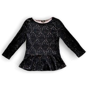 CUPIO Black Lace Stretch Peplum Top w/Nude Lining Size S Like New